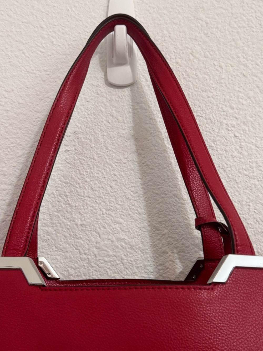 Ralph Lauren Arlington Tote Bag Red Cow Leather Sleek Shopper Silver Accents - Picture 5 of 16